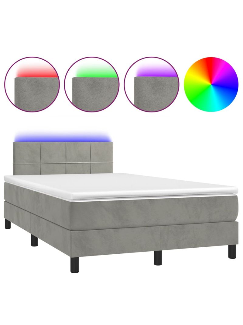 Letto a Molle Materasso e LED Grigio Chiaro 120x200 cm Velluto