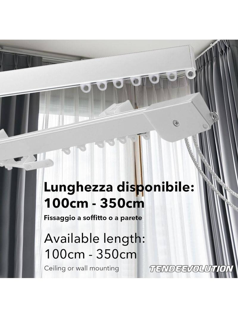 Binario Per Tende A Soffitto In Alluminio - Nero, 260 Cm, Per Tende Pesanti, Fissaggio Incluso