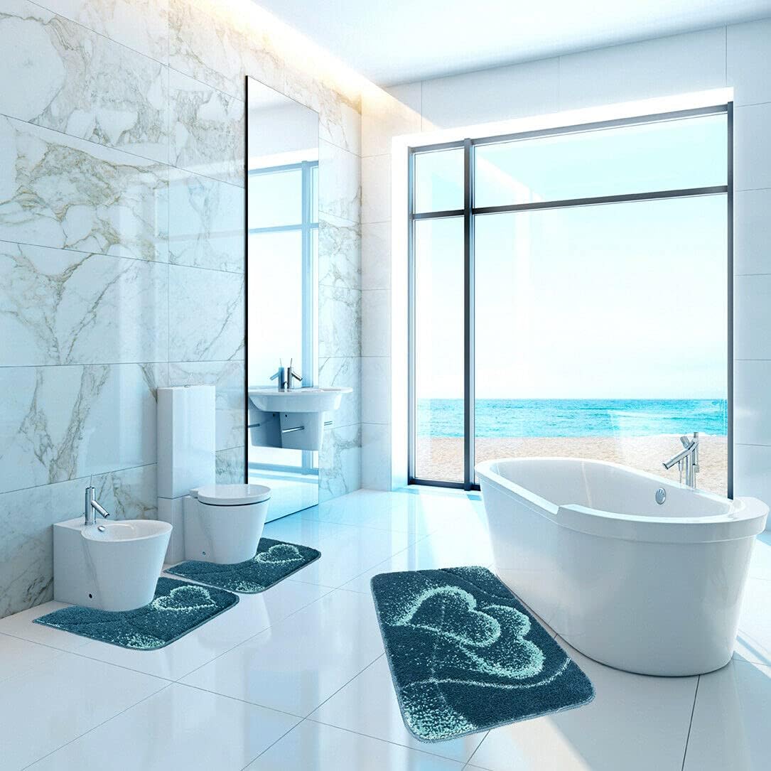 Tappeto Bagno Set 3 Pezzi Moderno Soffice Antiscivolo Assorbente Doccia 100% Made In Italy - Verde
