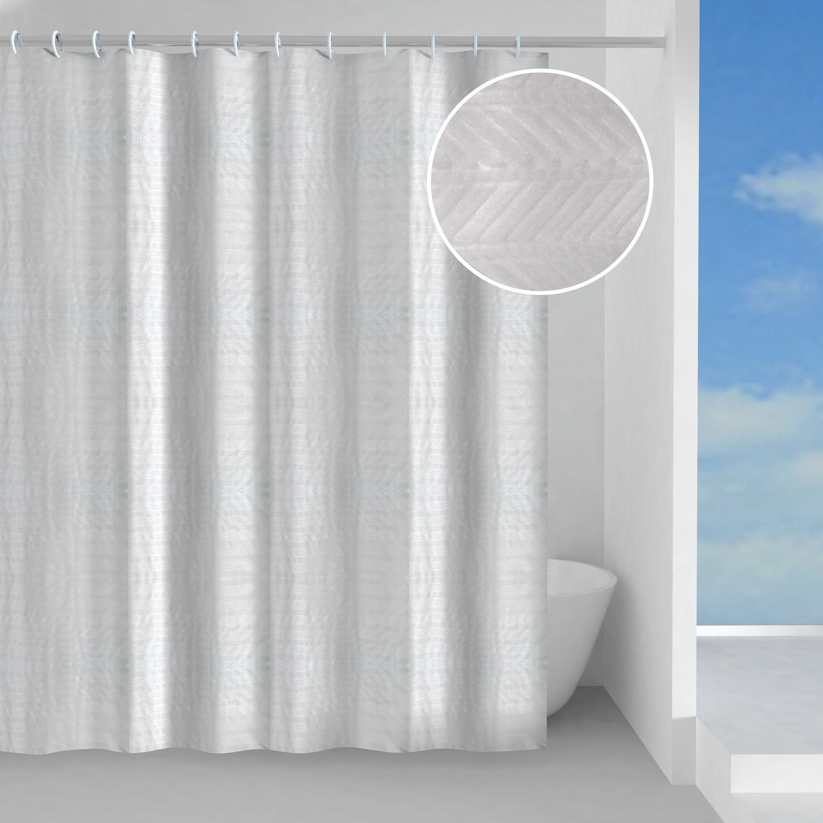 Tenda Doccia Wenko Monocolore 180x200cm - Poliestere Lavabile, Bianco - Foto 6