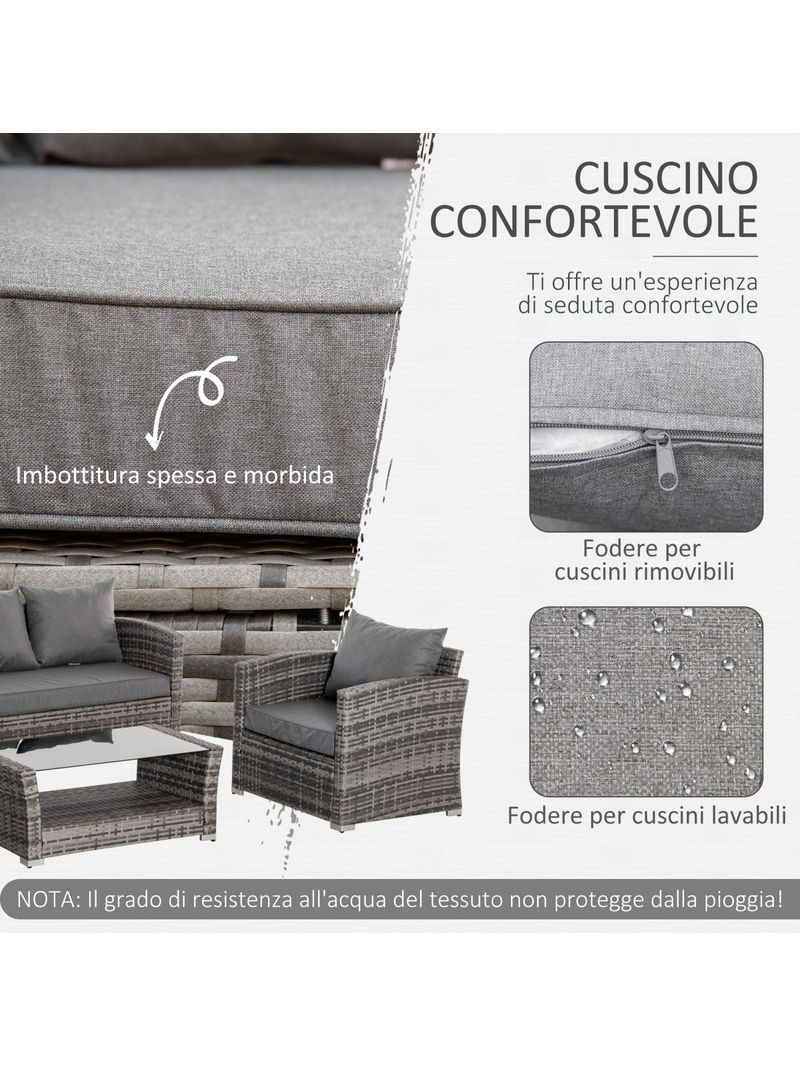 EASYCOMFORT Salotto da Giardino, Set Divano da Esterno e Poltrone con  Tavolino Grigio e Nero