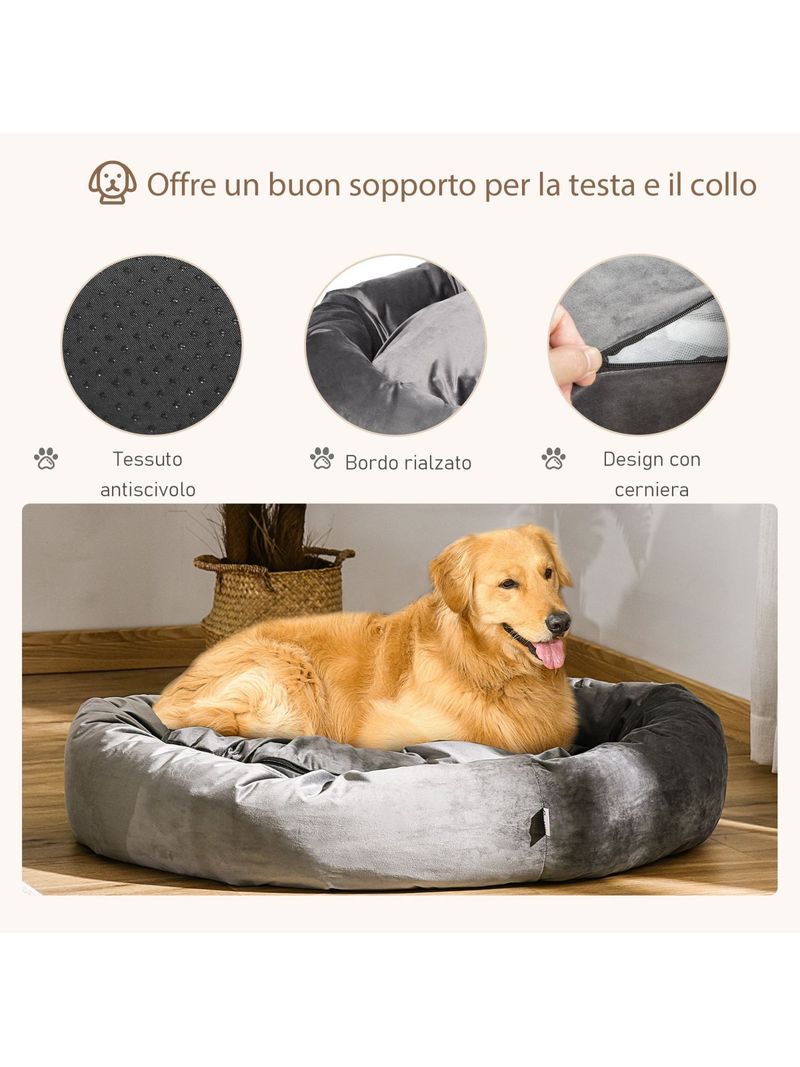 PawHut Cuccia per Cani Imbottita con Bordi Rialzati e Cuscino, Rivestimento  in Velluto Sfoderabile, 132x89x28cm, Grigio Scuro Sfoderabile