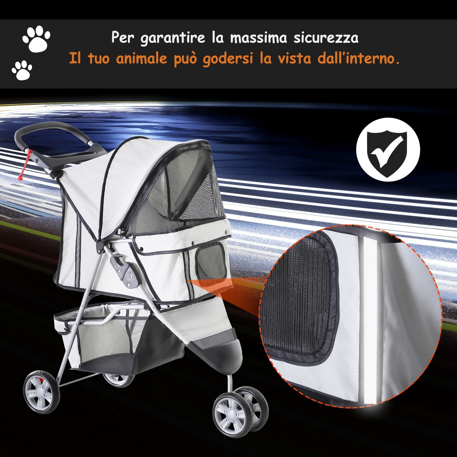 Passeggino per Cani Carrello per Animali Domestici, Grigio, 75 x 45 x 97cm  - BricoBravo