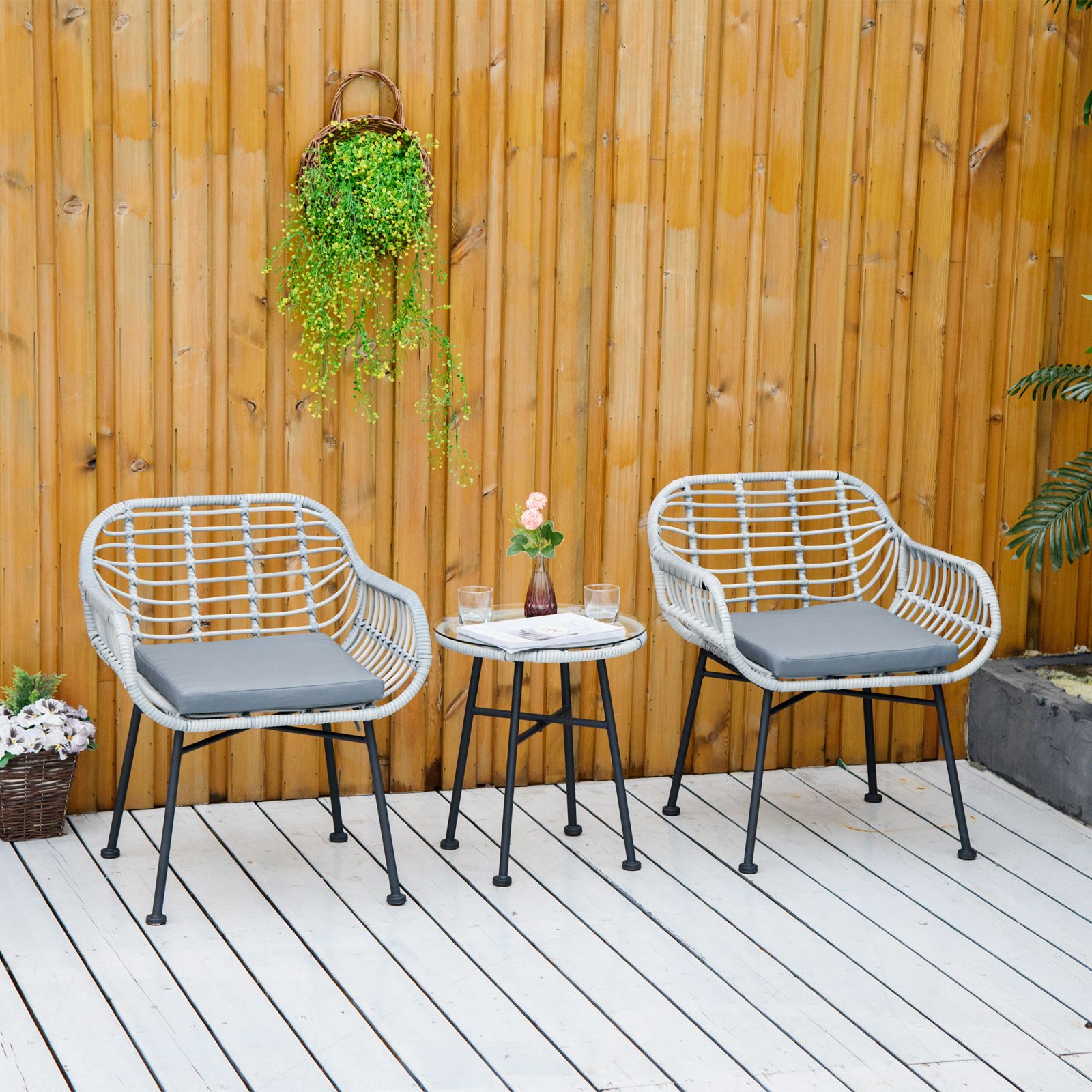 EASYCOMFORT Set Tavolo e Sedie da Balcone 3 Pezzi, Set da Giardino