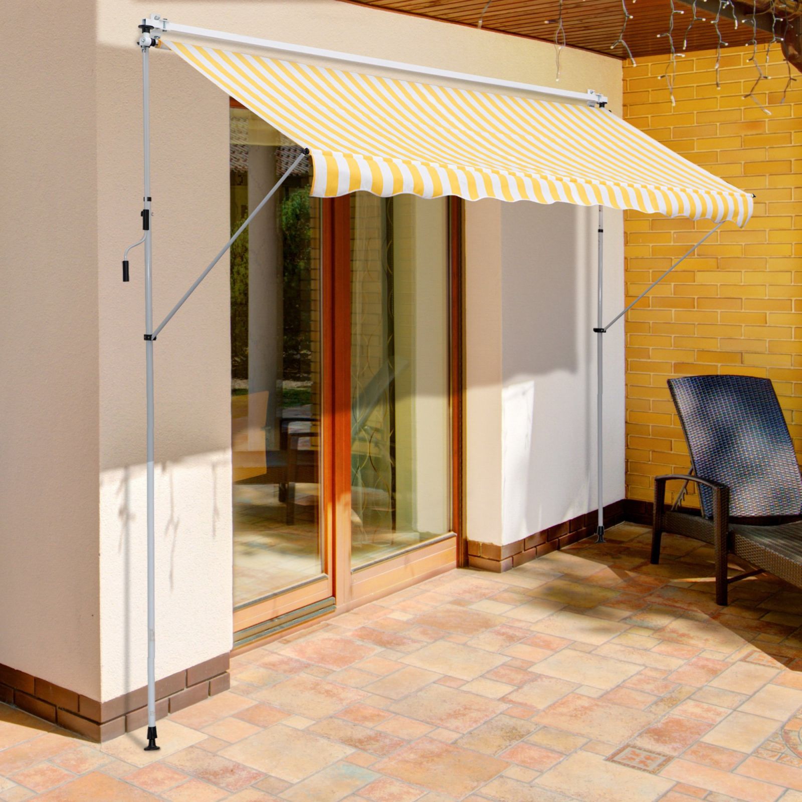 Outsunny Tenda da Sole a Muro con Pali di Supporto, Avvolgibile