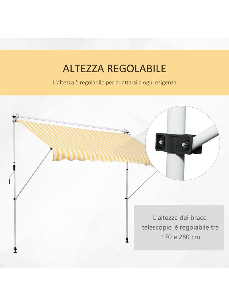 Tenda da Sole a Muro con Pali di Supporto, Bianco e Giallo