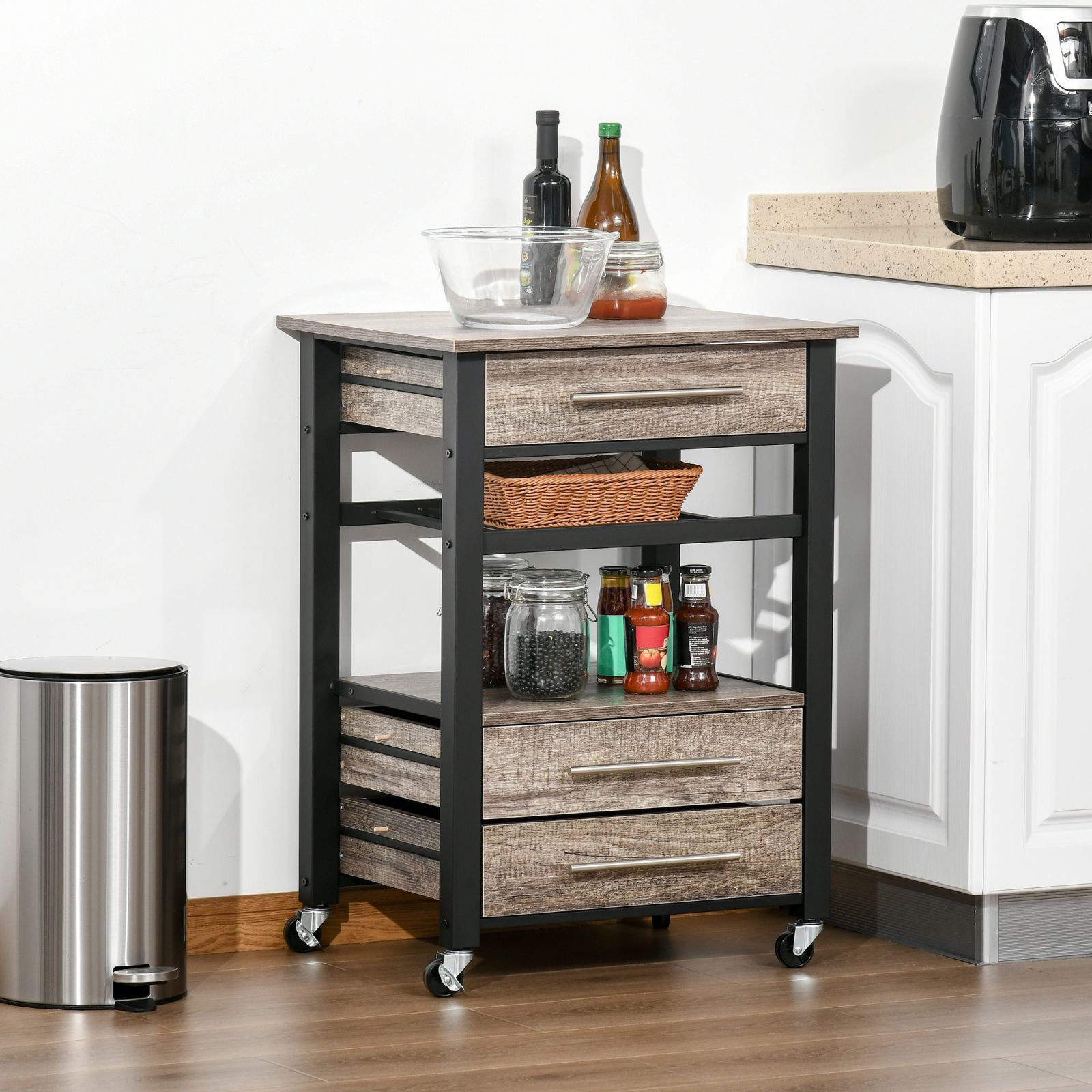 EASYCOMFORT Carrello da Cucina Portavivande con Cassetti