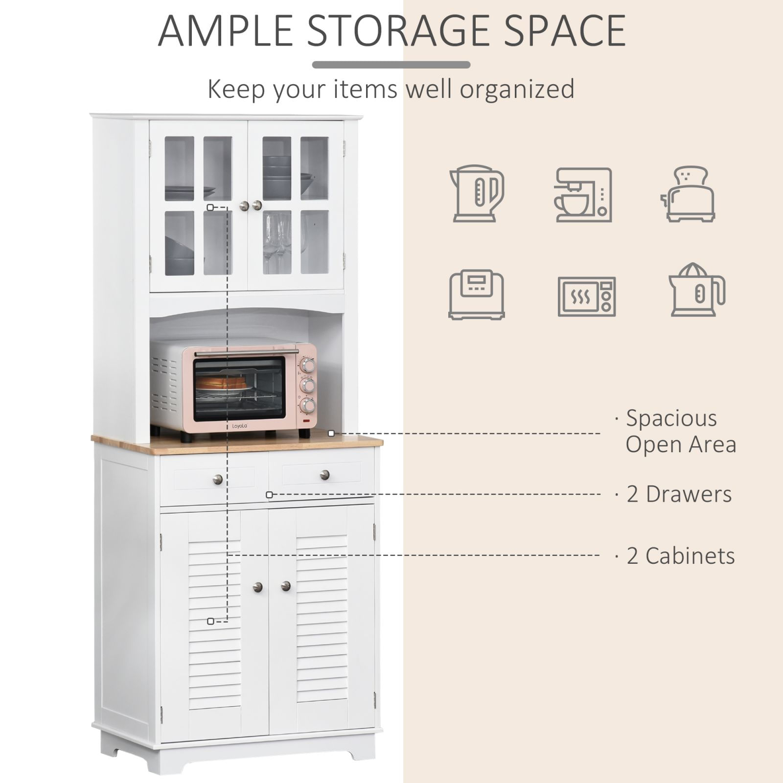 Il numero 1 del risparmio-CREDENZA ALTA PER CUCINA MOBILE BUFFET IN LEGNO  BIANCO