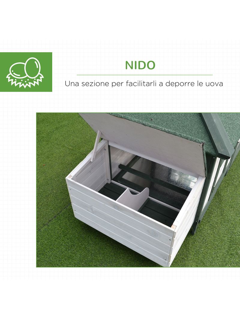 Pollaio da Giardino Prefabbricato in Legno 196x76x97cm - Bianco/Verde -  BricoBravo