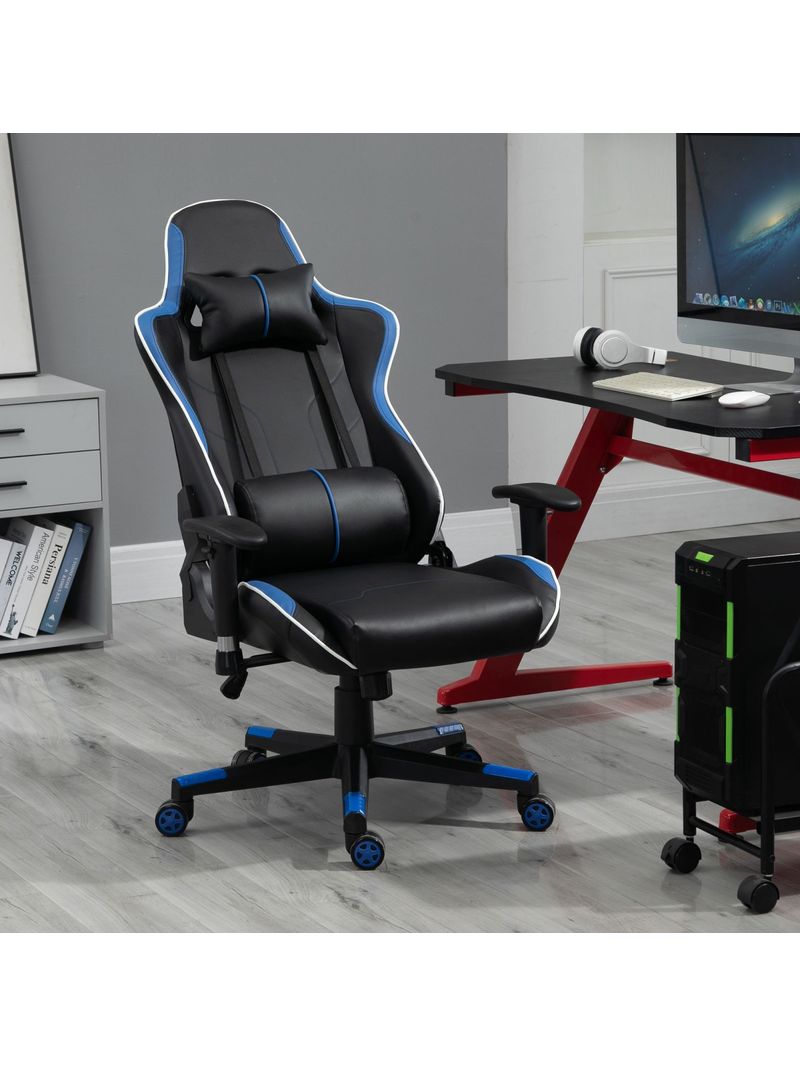 EASYCOMFORT Poltrona da Gaming con Altezza Schienale Regolabile, Sedia  Ufficio con Poggiatesta e Cuscino Lombare Nera e Blu