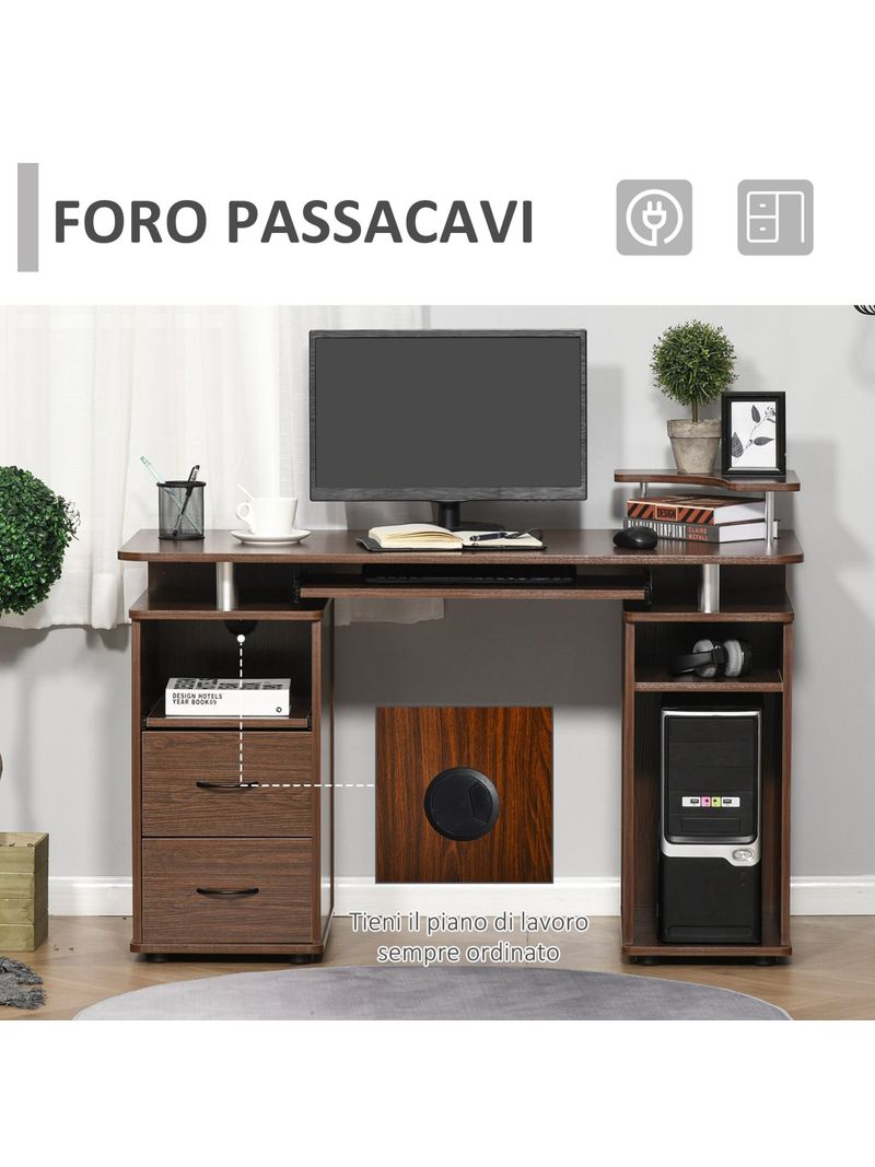 Scrivania Porta PC in Legno con Cassetti e Porta Tastiera Casa e