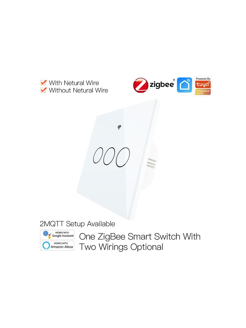 ZigBee Interruttore Smart Da Parete Con 3 Tasti Touch Con Pannello in Cristallo  App Tuya Colore Bianco Scatola 503 - BricoBravo