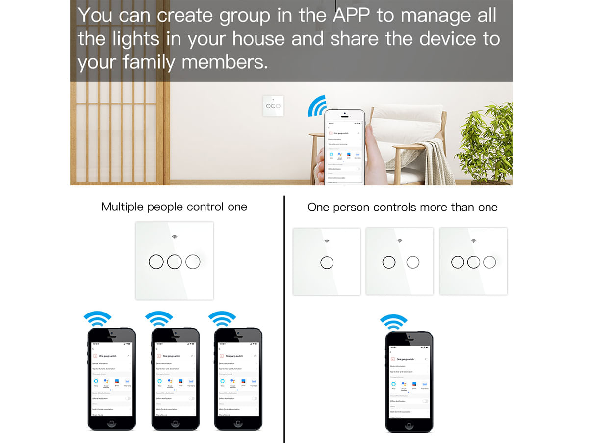 ZigBee Interruttore Smart Da Parete Con 3 Tasti Touch Con Pannello in  Cristallo App Tuya Colore Bianco Scatola 503