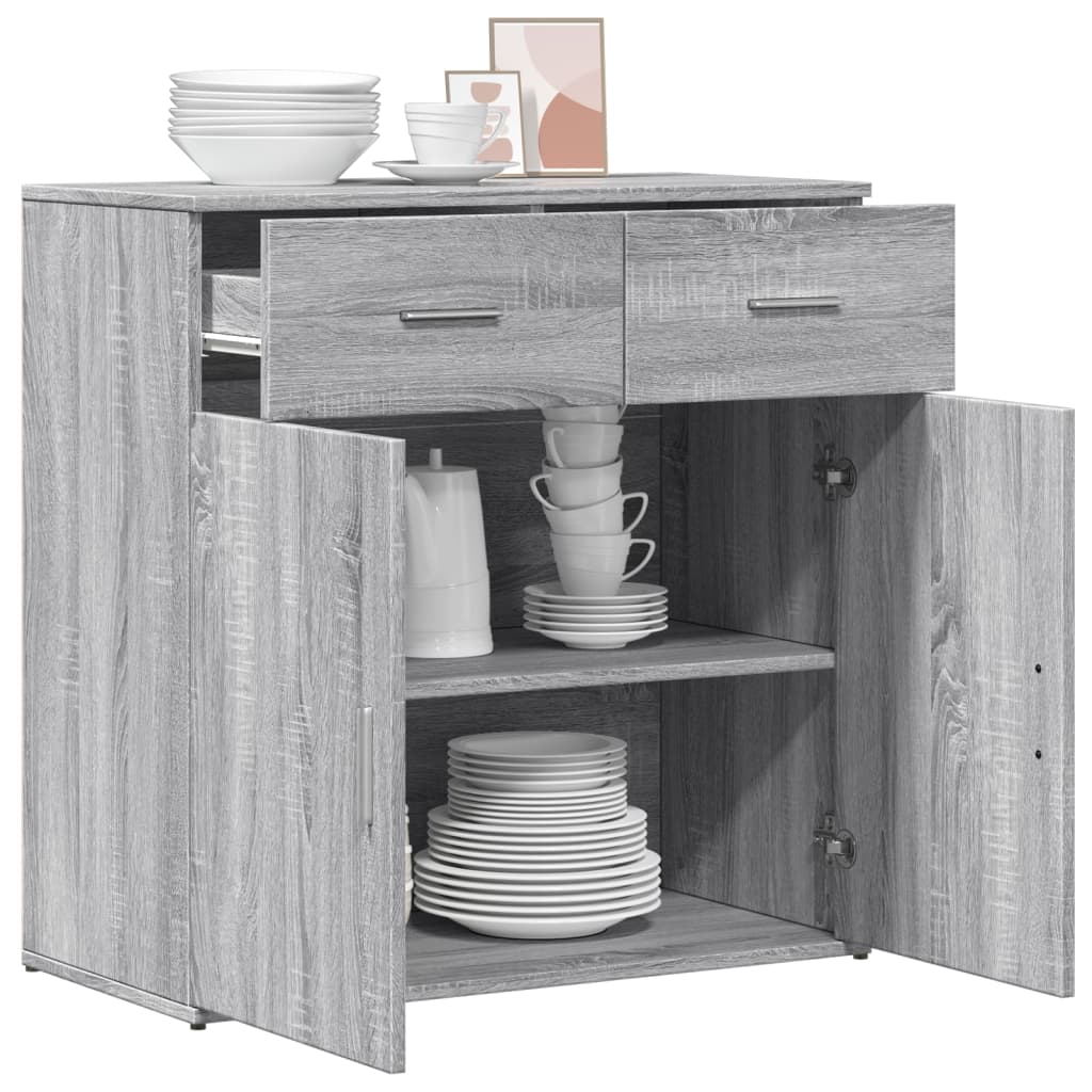 Credenza Soggiorno Grigio Sonoma - Mobile Multiuso Con Ante E Piano In Legno - Foto 5