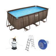 Bestway piscina fuori terra rettangolare 412x201x122 cm "rattan" con filtro a sabbia, scala e dosatore di cloro - 5612n