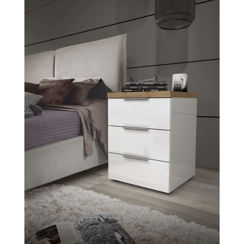 Comodino con 3 cassetti in legno bianco e beige L 40 x H 62 x P 29 cm