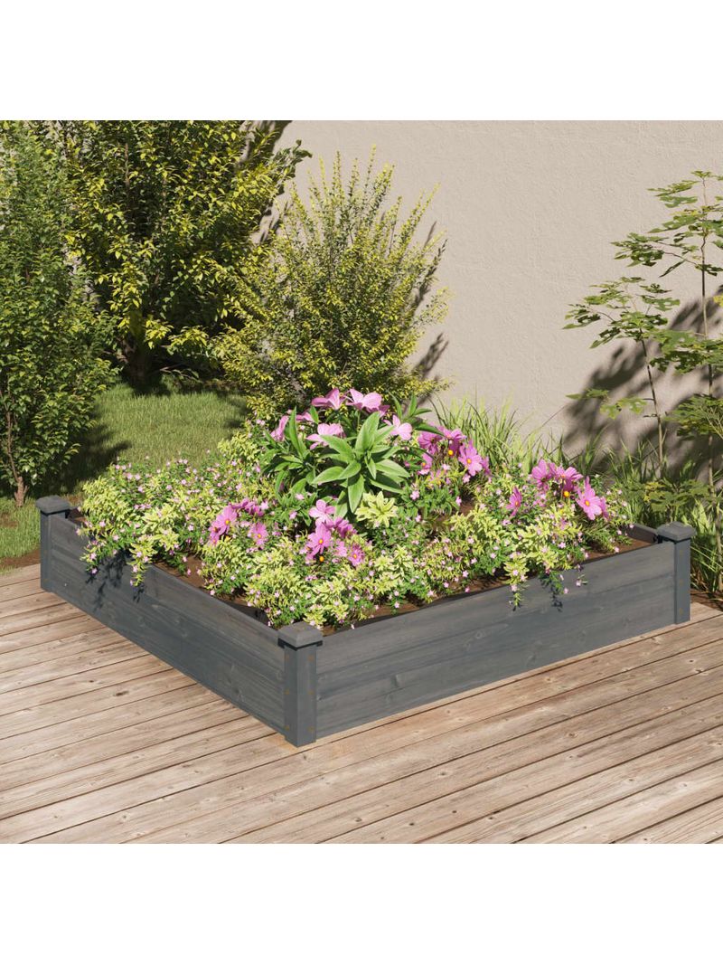 Fioriera Da Giardino Rialzata In Legno Massello Abete 120x120x25cm - Con Fodera, Ideale Per Orto, Fiori E Piante