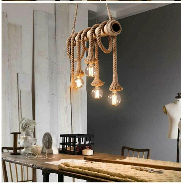 Gasiashop - B23 - LAMPADARIO A SOSPENSIONE COUNTRY IN CORDA CANAPA