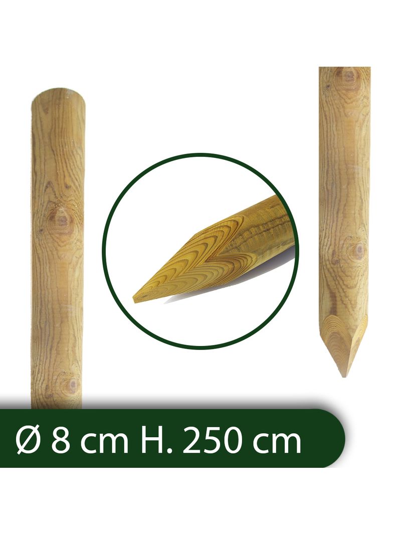 Pali In Legno Cm 8 Altezza Cm 200 H Tondi Senza Punta Trattati Impregnati  Per Recinzione Staccionata/Steccato Palo Tondo cod Nxt 9690 - BricoBravo