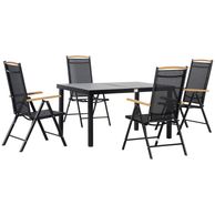 Set Tavolo e Sedie da Giardino Pieghevoli e Regolabili per 4 Persone in Alluminio e Texteline, Nero