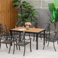 Tavolo da Giardino per 6 Persone in Alluminio e Plastica, Nero e Color Legno