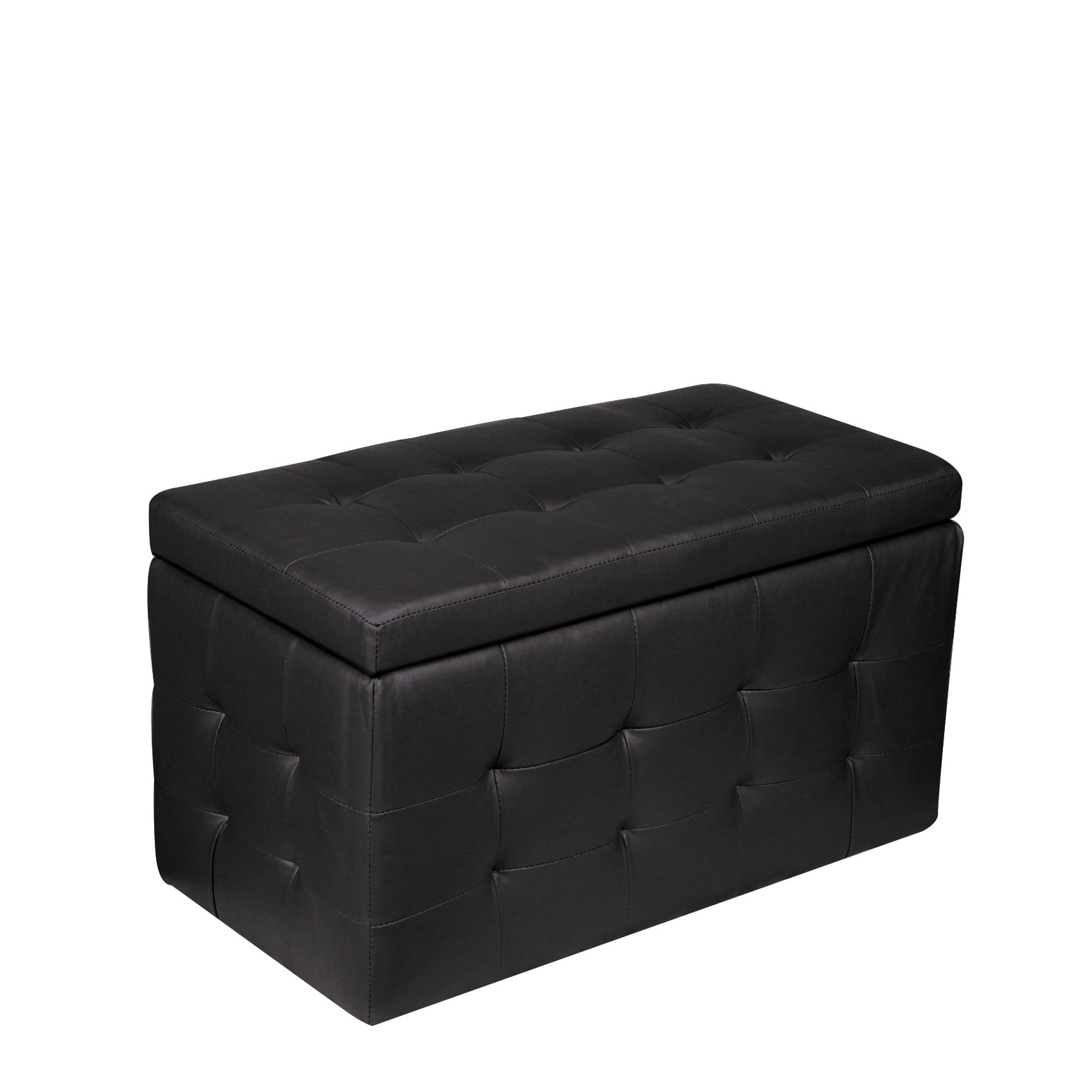 Pouf- contenitore in ecopelle, colore nero, Misure 84 x 49 x 44 cm -  BricoBravo