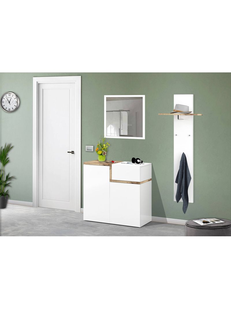 Scarpiera moderna, Made in Italy, a 2 ante e 1 anta a ribalta, Portascarpe  da ingresso, Mobile multiuso, cm 80x40h80, Bianco lucido e Acero -  BricoBravo