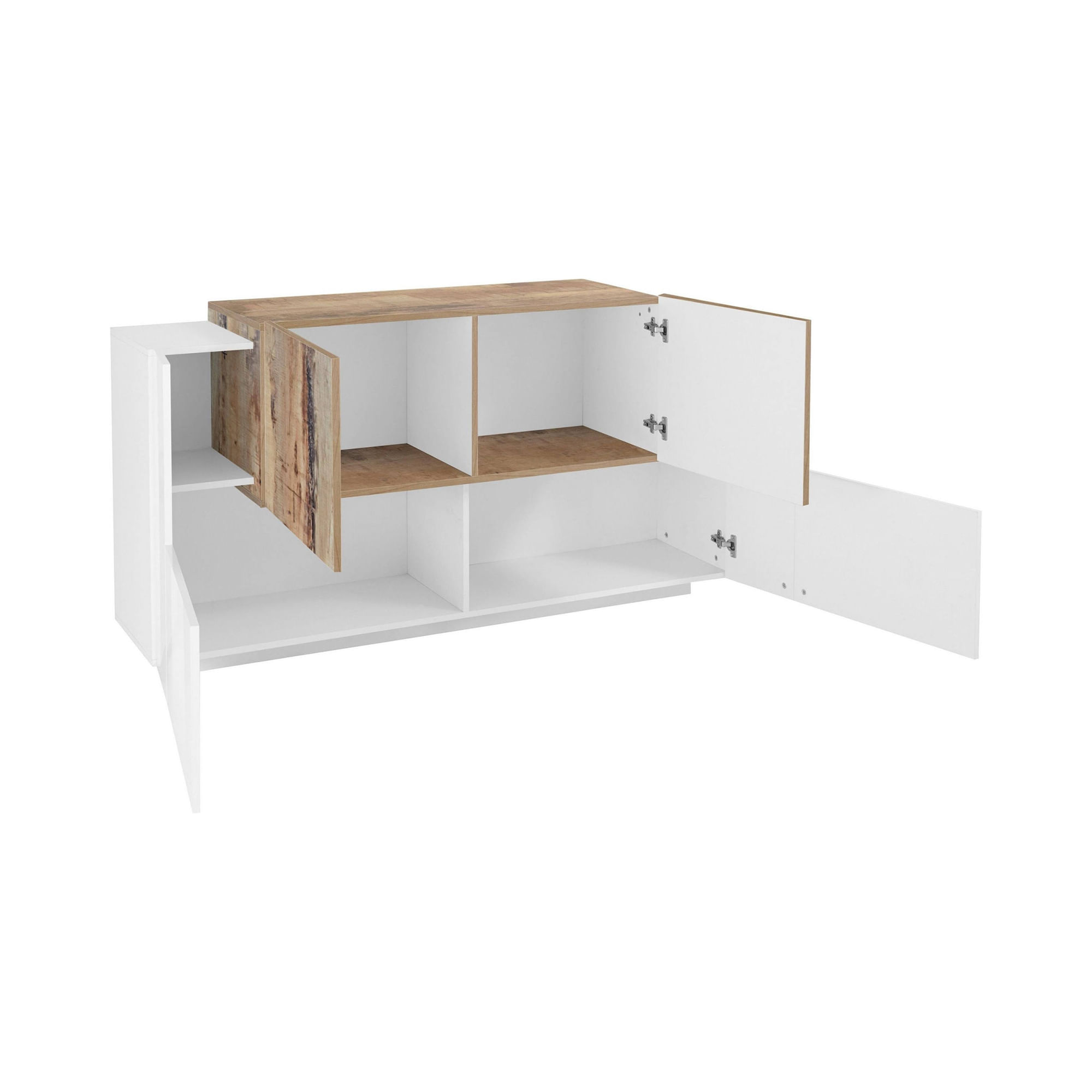 Credenza moderna a 4 ante, Made in Italy, Madia da cucina, Buffet di design  da soggiorno, cm 160x45h86, Bianco lucido e Acero - BricoBravo