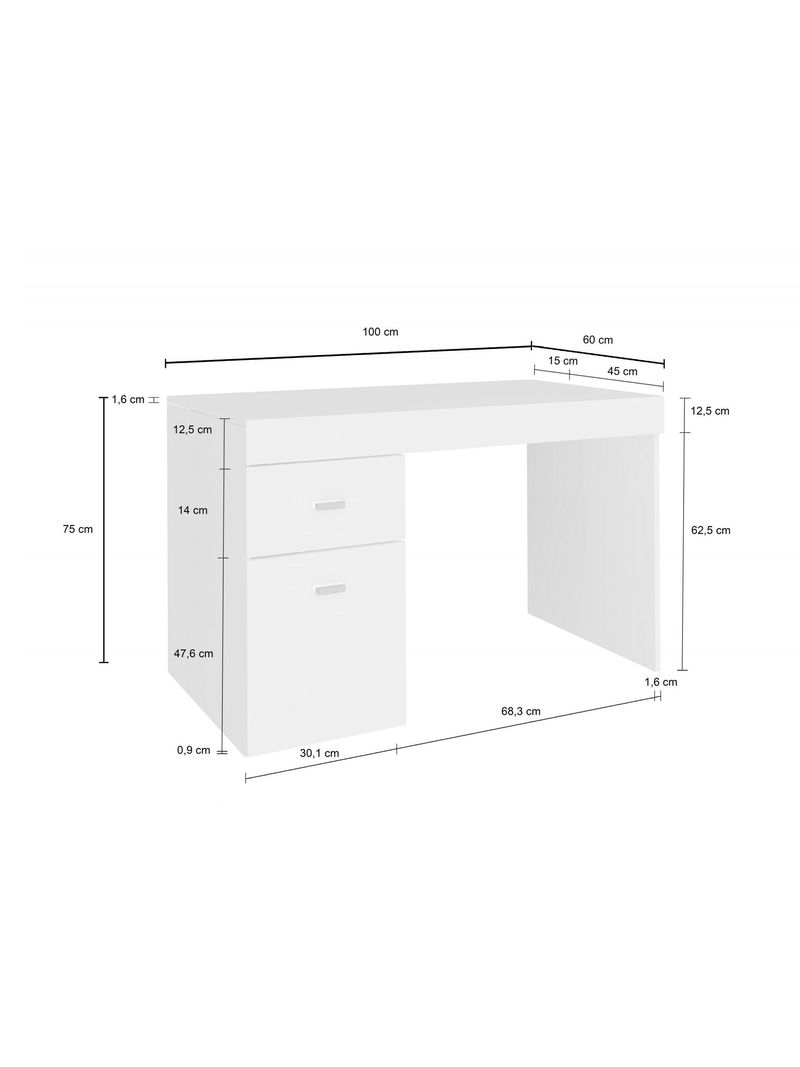 Scrivania per ufficio con cassettiera e piano contenitore, Made in Italy,  Tavolo da computer, Scrittoio porta PC, cm 100x60h75, colore Bianco lucido  Larice - Dmora - Idee regalo