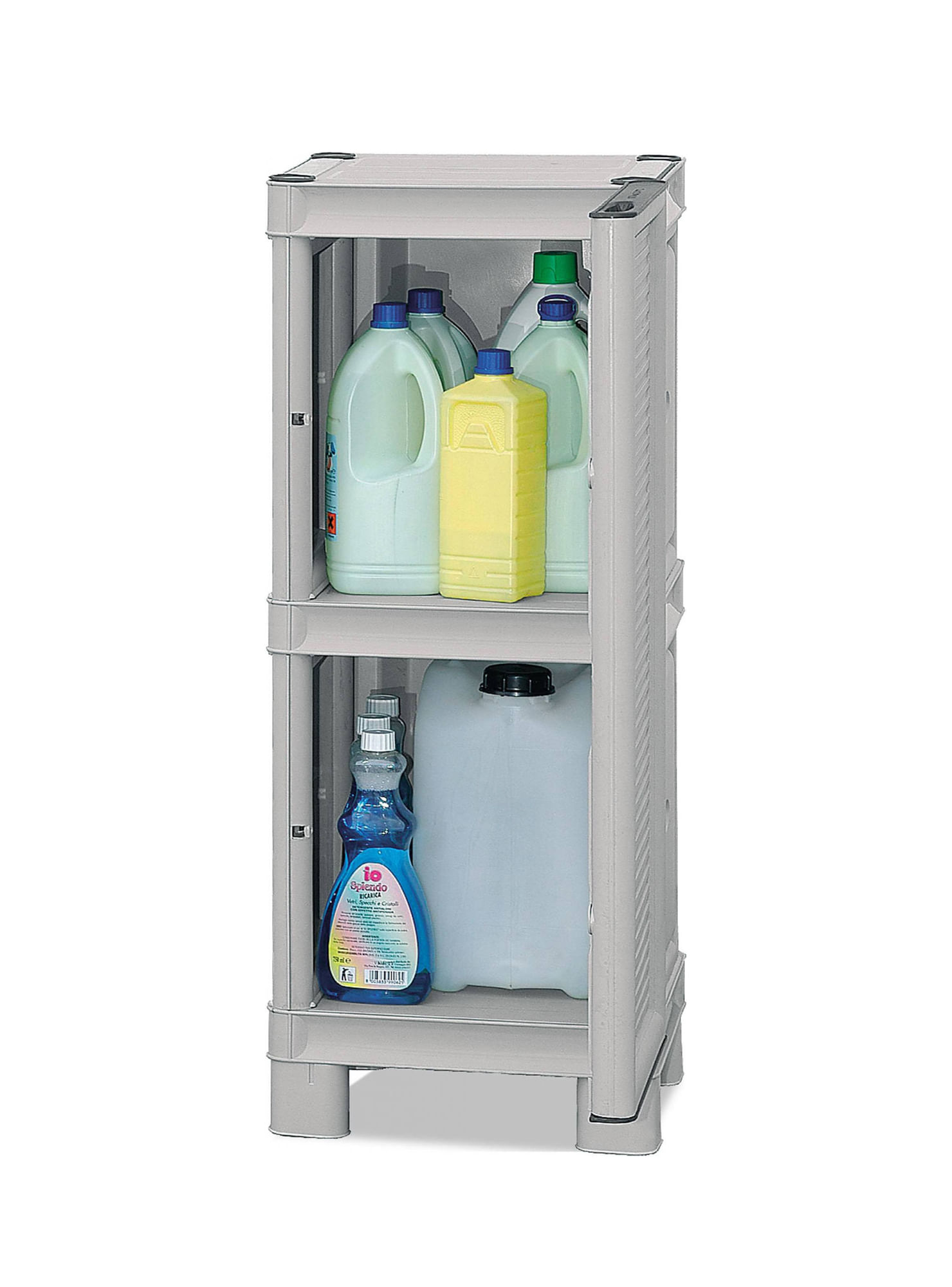 Mobiletto multiuso da esterno o interno, Armadio basso a 2 ante e 1 ripiano  in polipropilene, Mobile 100% Made in Italy, cm 68x37h84, colore Grigio