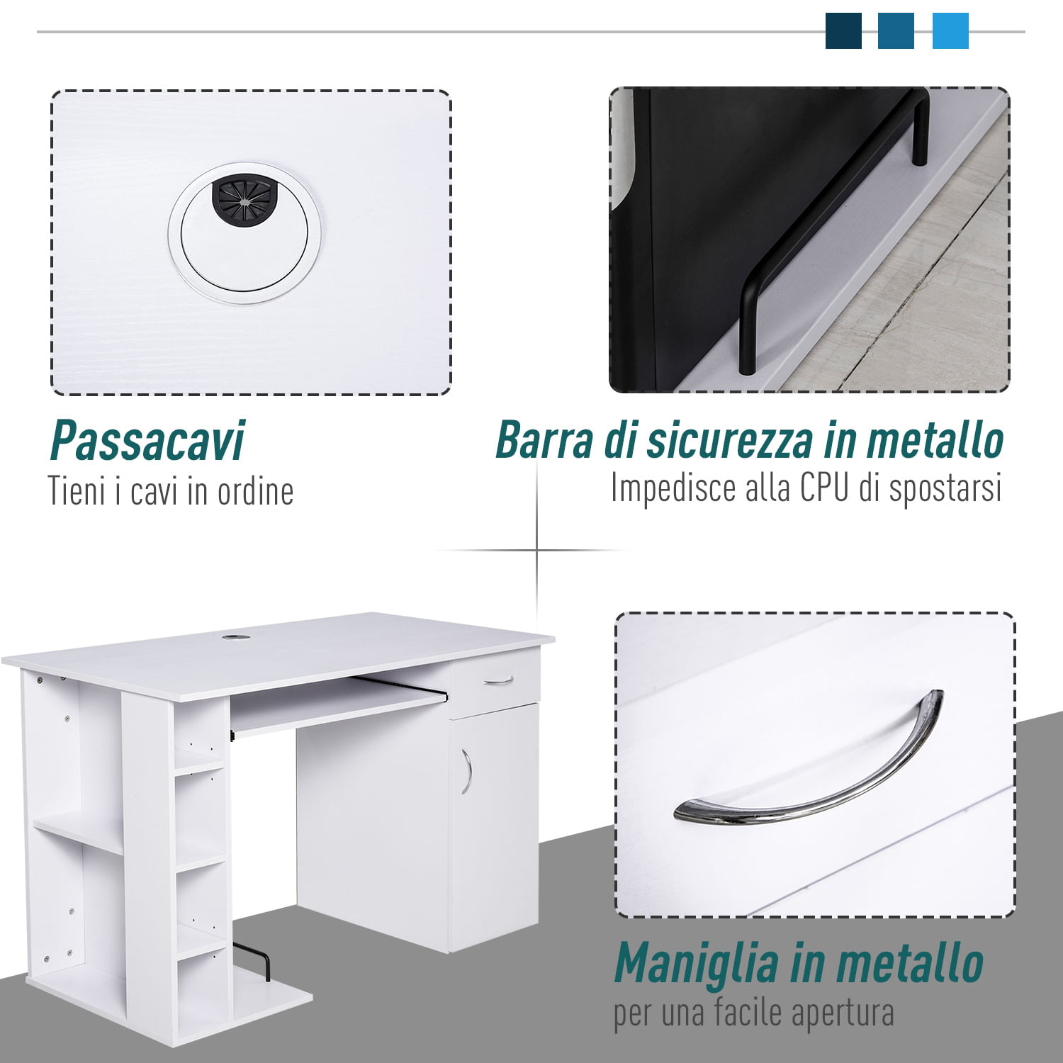 Scrivania da Ufficio Porta PC 120x60x74 cm con Mensole Ripiano Tastiera  Bianca - BricoBravo