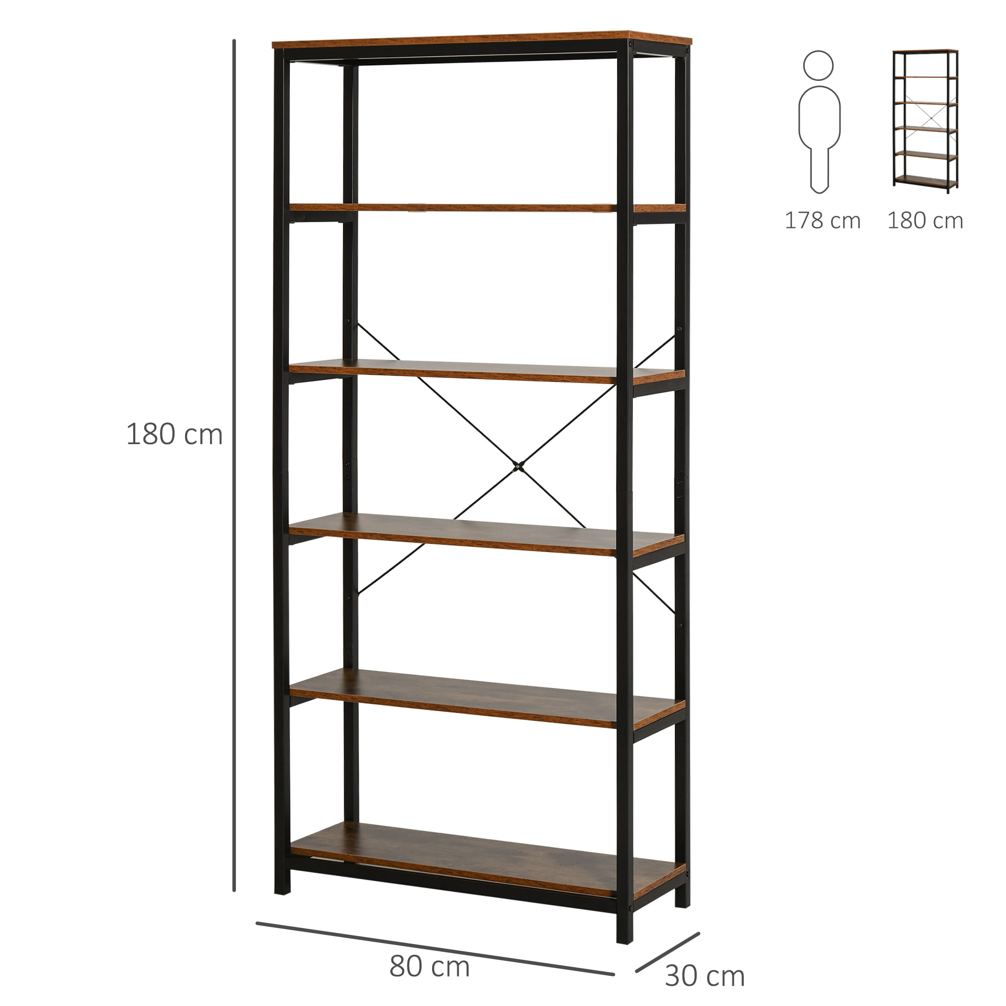 Libreria Meraro L160cm Legno e Metallo Nero