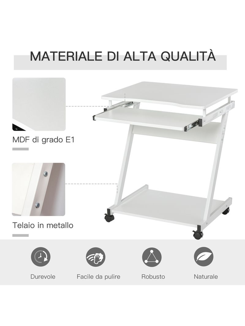 Scrivania Porta PC 60x48x73 cm con Ruote Bianca - BricoBravo