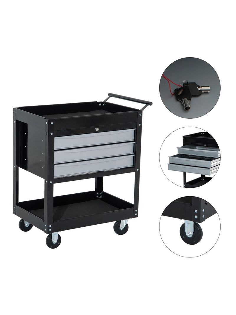 Carrello Porta Attrezzi da Officina Professionale Cassettiera in Lamiera  Nero 68x46x88 cm - BricoBravo