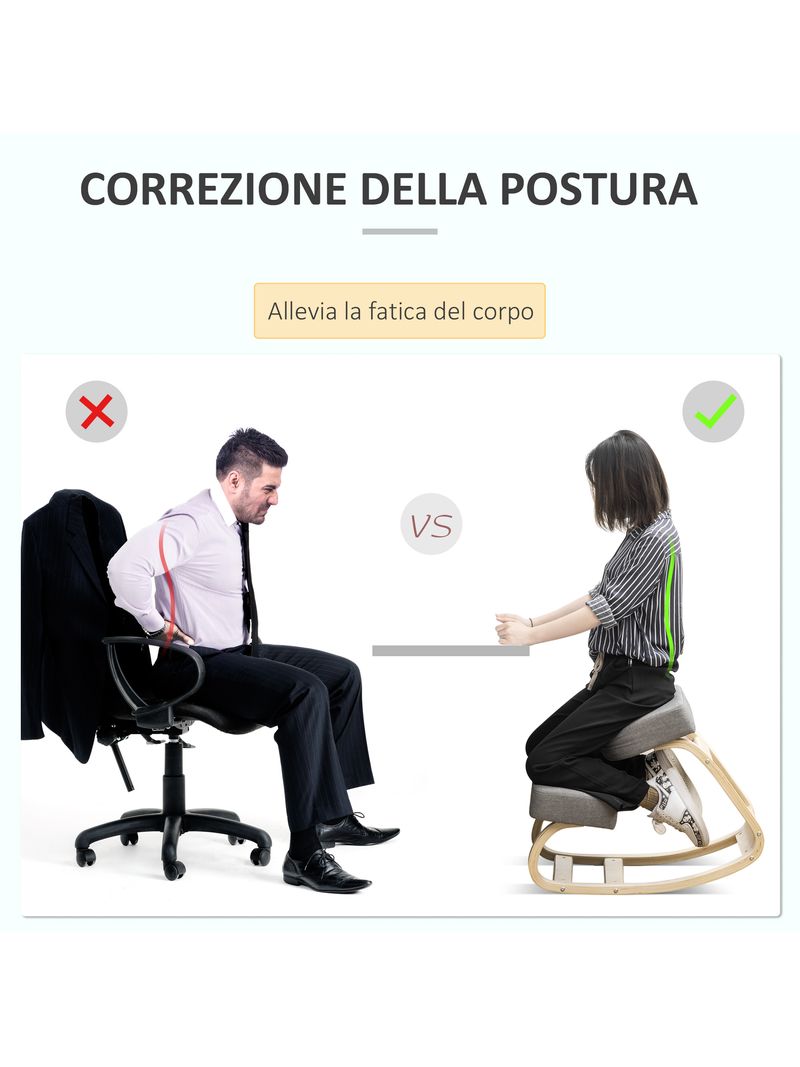 Sedia Ergonomica con Inginocchiatoio 51x69x58 cm in Betulla e