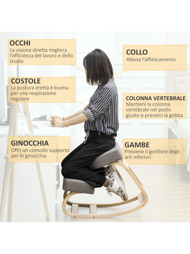 Sedia Ergonomica con Inginocchiatoio 51x69x58 cm in Betulla e