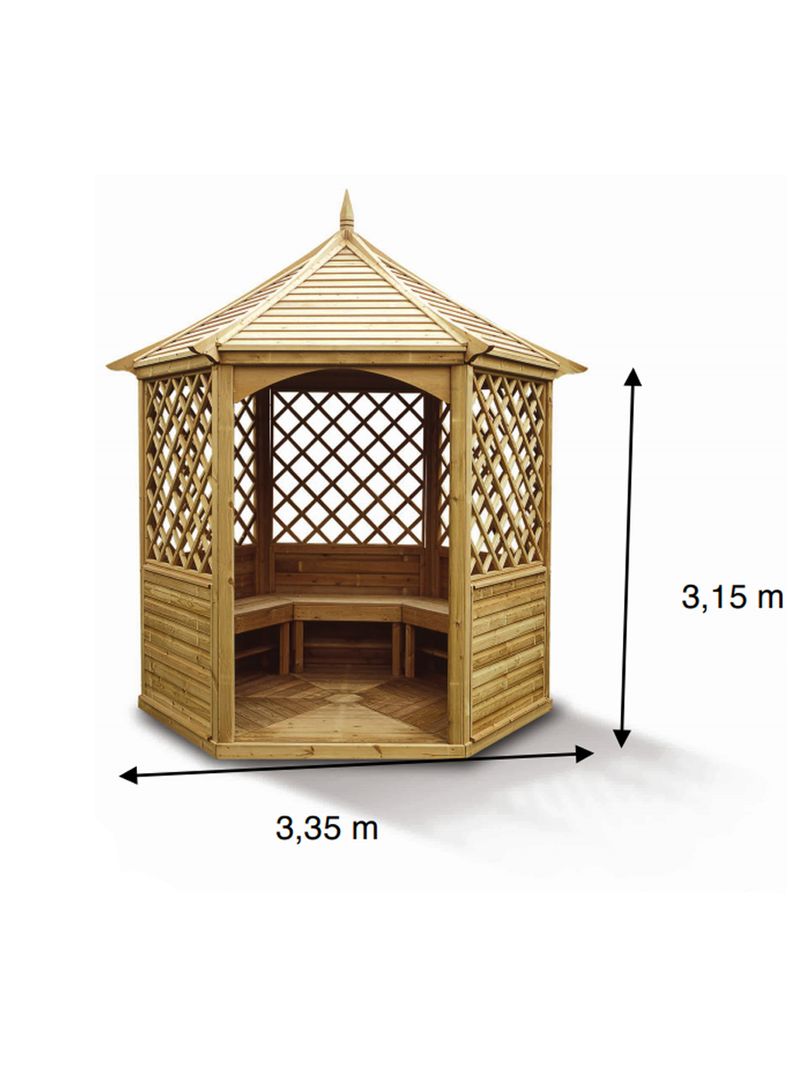 Gazebo esagonale in legno massello con pavimento KIA28.01 BricoBravo