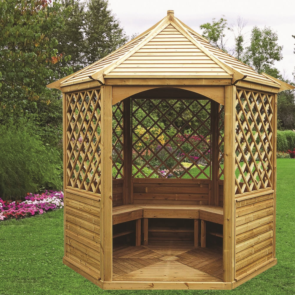 Gazebo esagonale in legno massello con pavimento KIA28.01 BricoBravo