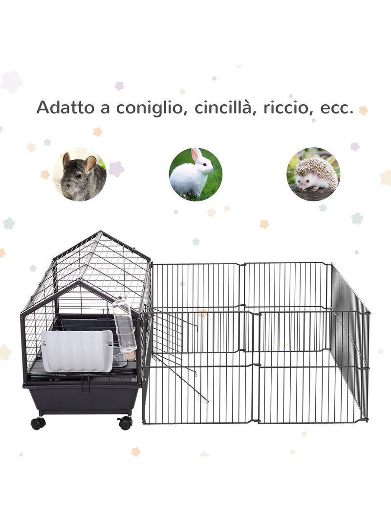 Gabbia per Conigli Roditori da Interno 88x128,5x56 cm in Metallo e Plastica  Nera - BricoBravo