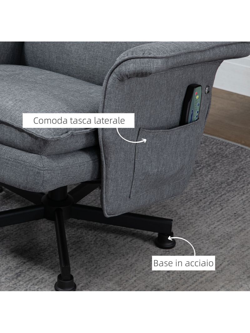 Poltrona Relax Massaggiante con Pouf e Telecomando in Tessuto Effetto Lino  Grigio – acquista su Giordano Shop