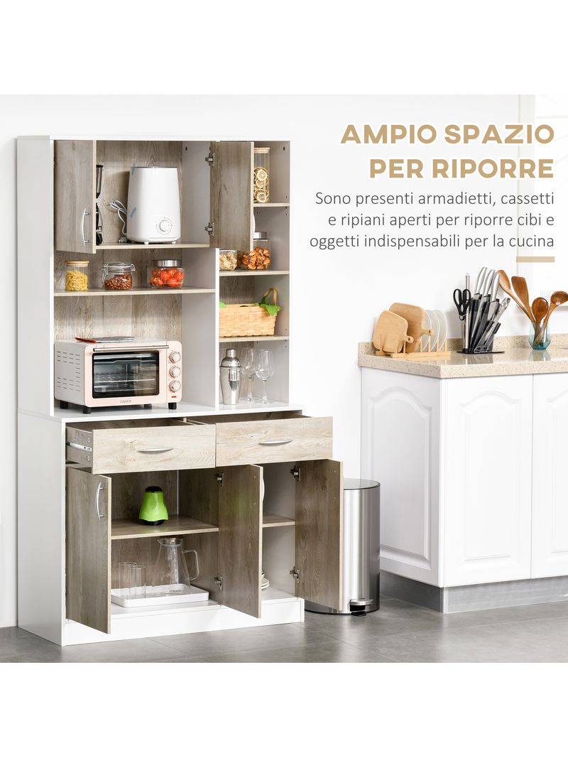 Mobile credenza da cucina con ripiani cassetti e armadietti in legno bianco  - BricoBravo