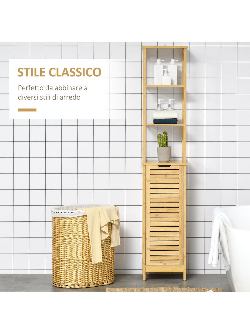 Mobile Sopra WC Salvaspazio 60x23x173 cm in MDF e Bambù Naturale – acquista  su Giordano Shop