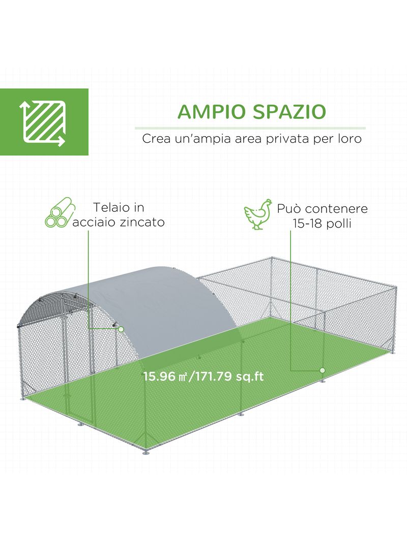 Pollaio Gabbia per Galline da Esterno 570x280 cm in Acciaio Grigio