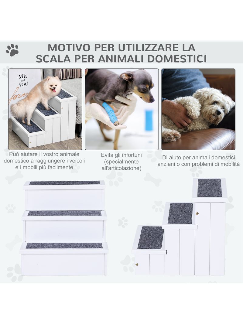 Scaletta per Cani 3 Gradini 40,5x44,5x38 cm in in Legno di Pino Bianco -  BricoBravo