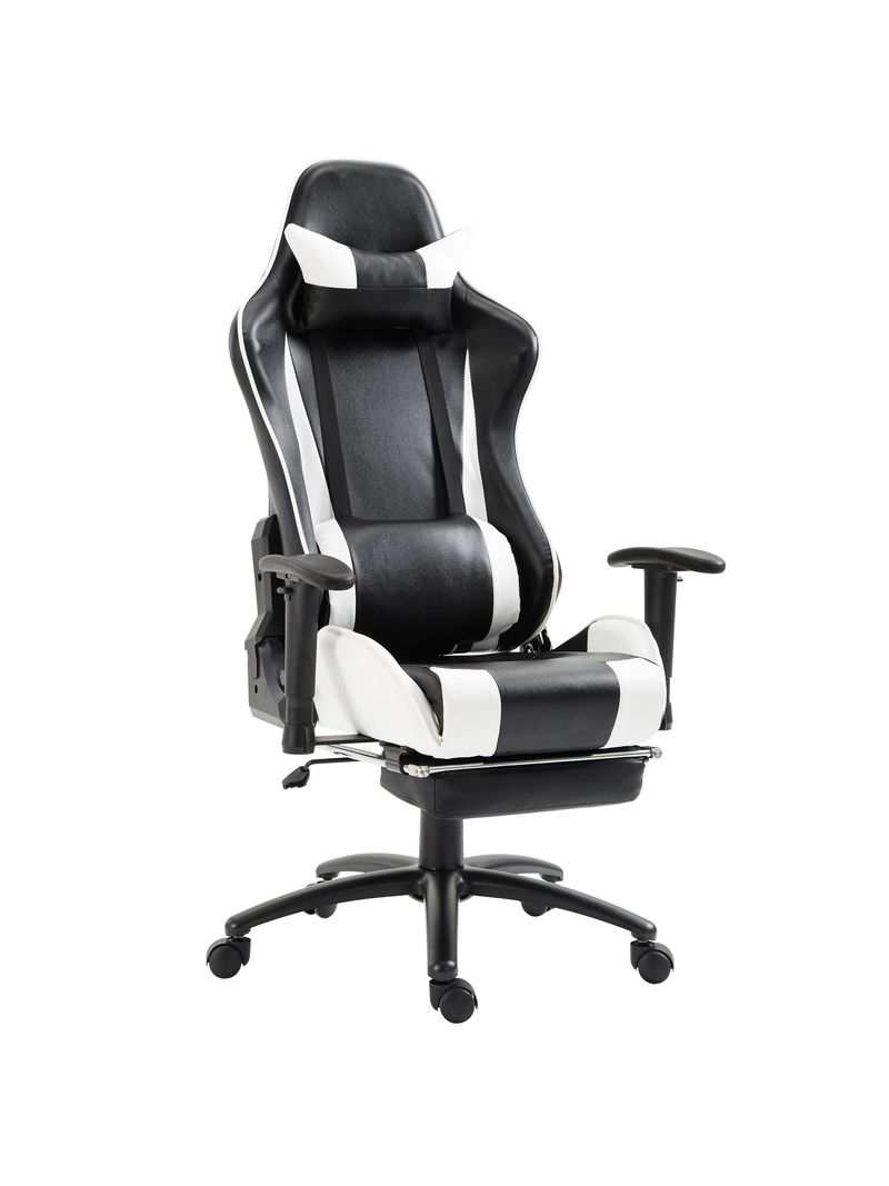 Sedia da Gaming Ergonomica in Similpelle Reclinabile con Supporto Gambe  Nera e Bianca - BricoBravo