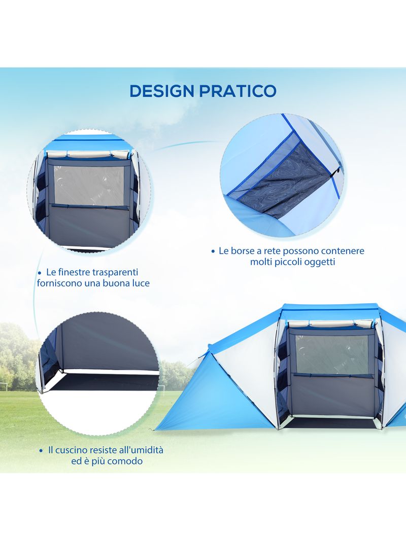 Tenda da Campeggio 265x140x95 cm con Gancio Interno e Finestre a Rete  Azzurra – acquista su Giordano Shop