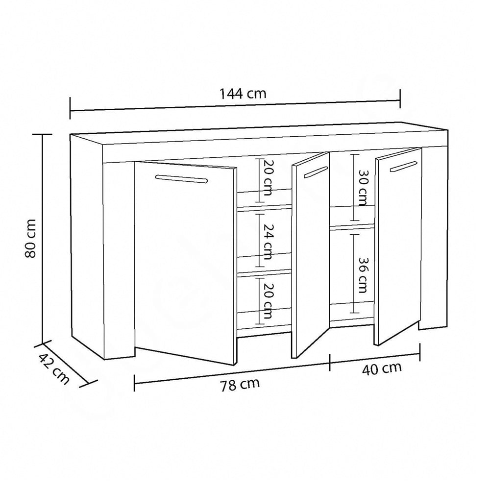 Mobile credenza buffet 3 ante 144x42xh80 cm bianco cemento soggiorno