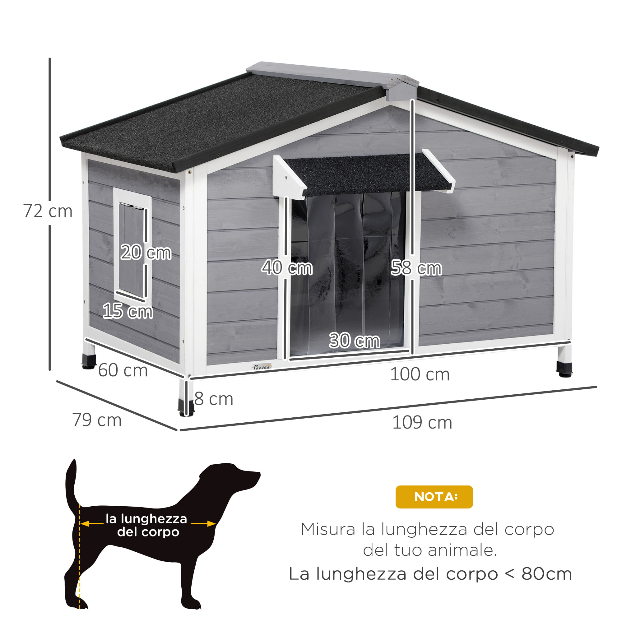 Cuccia Casetta per Cani 126x118x105 cm in Legno e PVC Grigio – acquista su  Giordano Shop