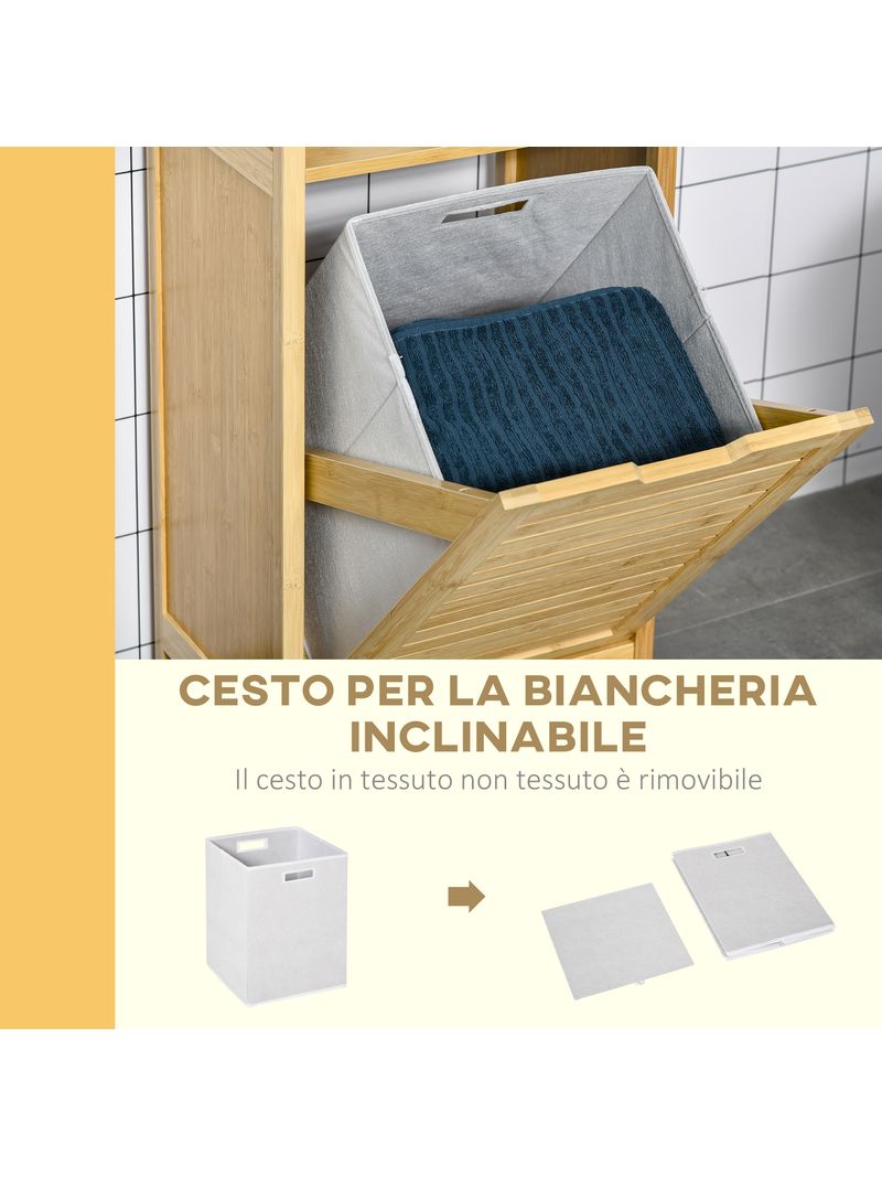 Carrello Da Servizio In Bambù E MDF - 4 Ripiani, Con Ruote, 88x40x30 Cm, Bianco/Naturale, Per Cucina O Soggiorno - Foto 4
