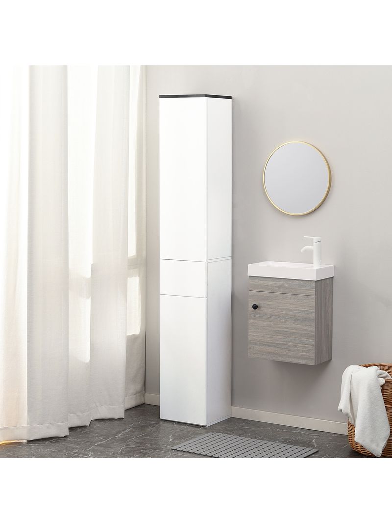 Mobile Bagno 2 Ante 1 Cassetto 30x28x180 cm in Legno Bianco - BricoBravo